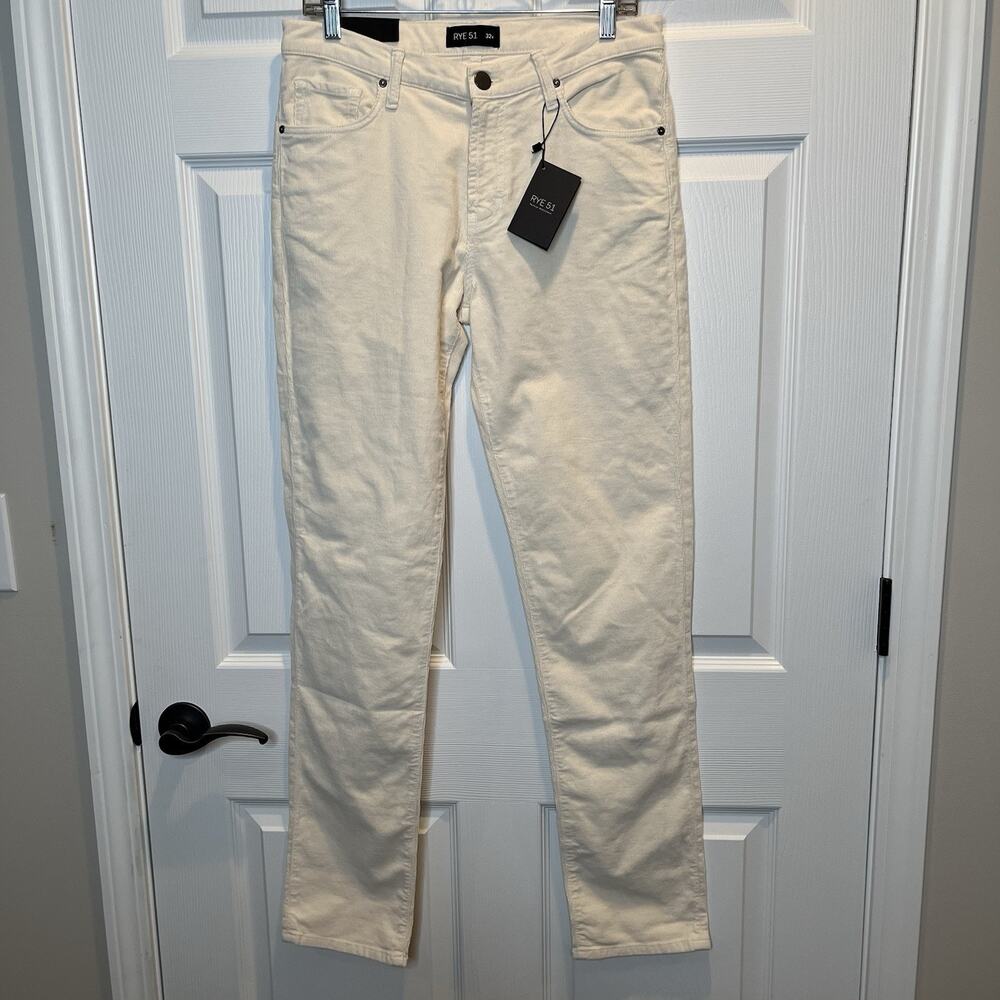$228 New RYE 51 Silo Corduroy Pants Men 32x33.5 Ivory Straight Fit Stretch